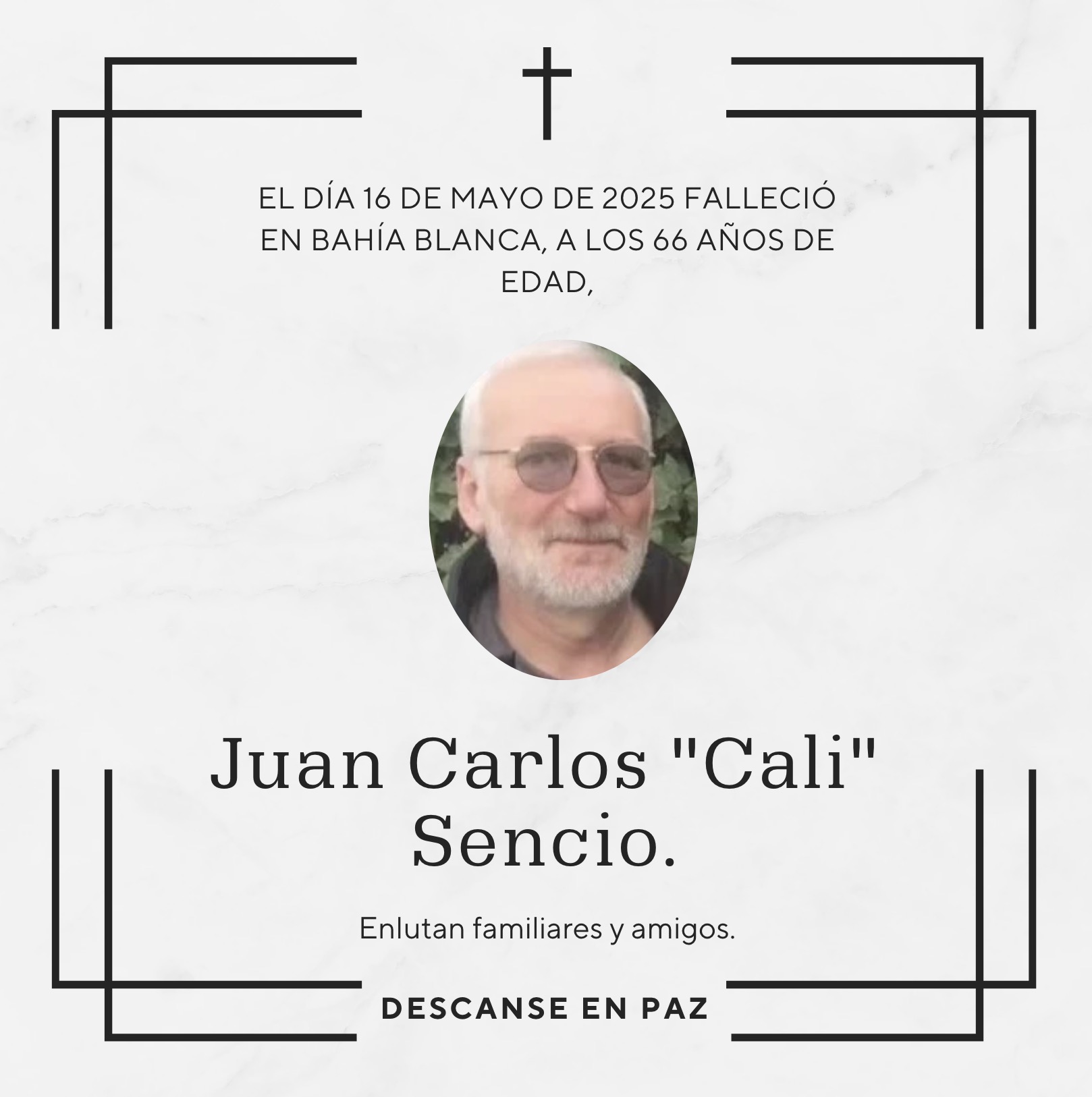 Fallecimiento | Juan Carlos “Cali” Sencio.